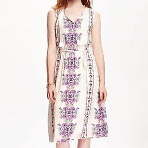 OLD NAVY Printed Tassle Boho Midi Dress Cream Ivory Floral Tassel Boho M NO BELT